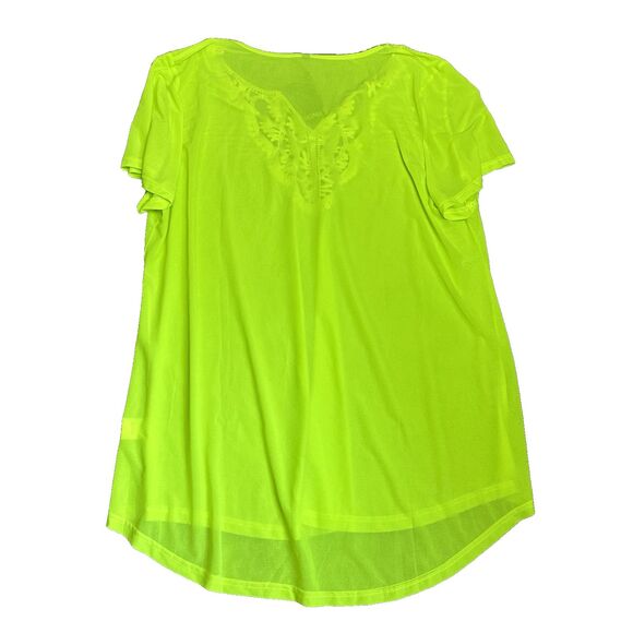 Folunsi Neon Green Cover Up/ Tunic Top Plus Size 4X -5X Embroidered‎ V Neck NWT - Picture 2 of 7